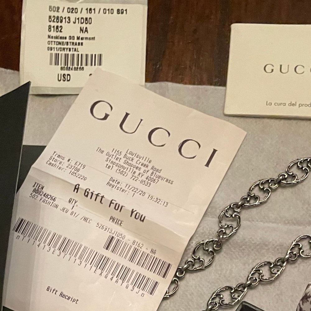 NWT/B~GUCCI~GG Marmont Crystal Aged Silver Necklace - Picture 5 of 9